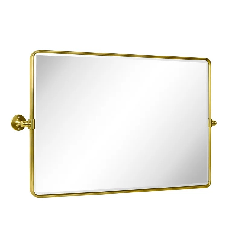 TEHOME Horizontal Gold Metal Framed Pivot Rectangle Bathroom Mirror Tilting Beveled Vanity Mirror... | Walmart (US)