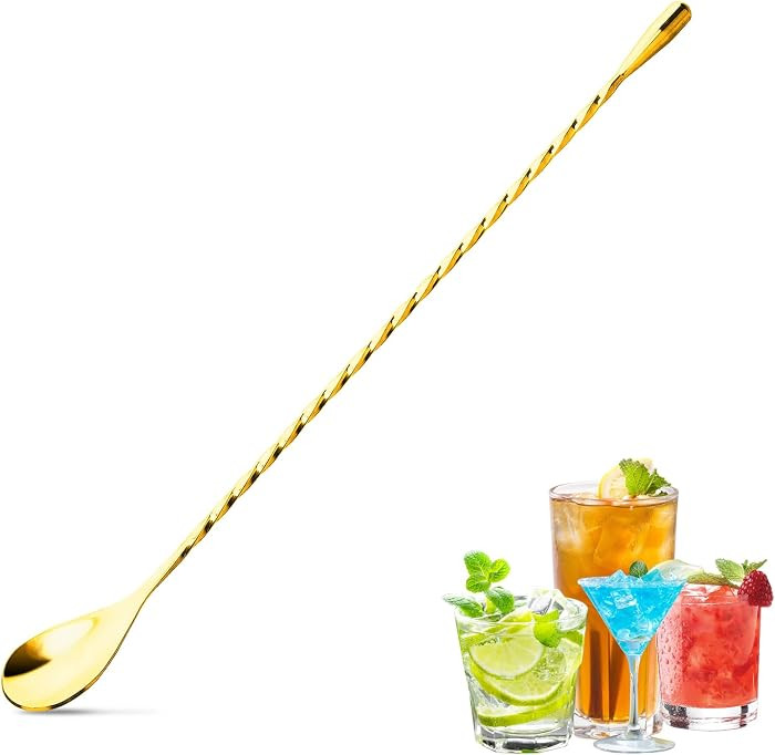 12 Inches Bar Spoon, Long Handle Mixing Stirrers for Drink, Stainless Steel Bar Cocktail Shaker Spoon 1 Pcs (1, Gold) | Amazon (US)