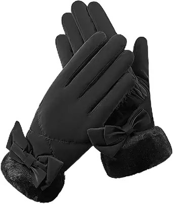 Womens Winter Gloves, Soft Plush Cuff Cold Weather Gloves with Bow, Touchscreen Waterproof Warm G... | Amazon (US)
