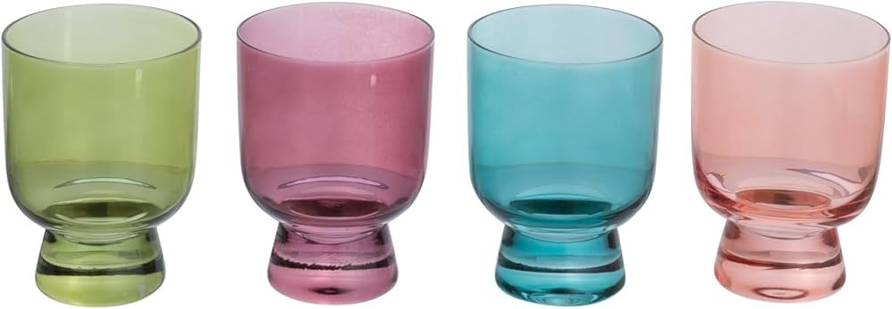 Creative Co-Op Hand Blown Footed Drinking Glasses, 6 Ounces, 4 Assorted Colors Glassware, Multi | Amazon (US)