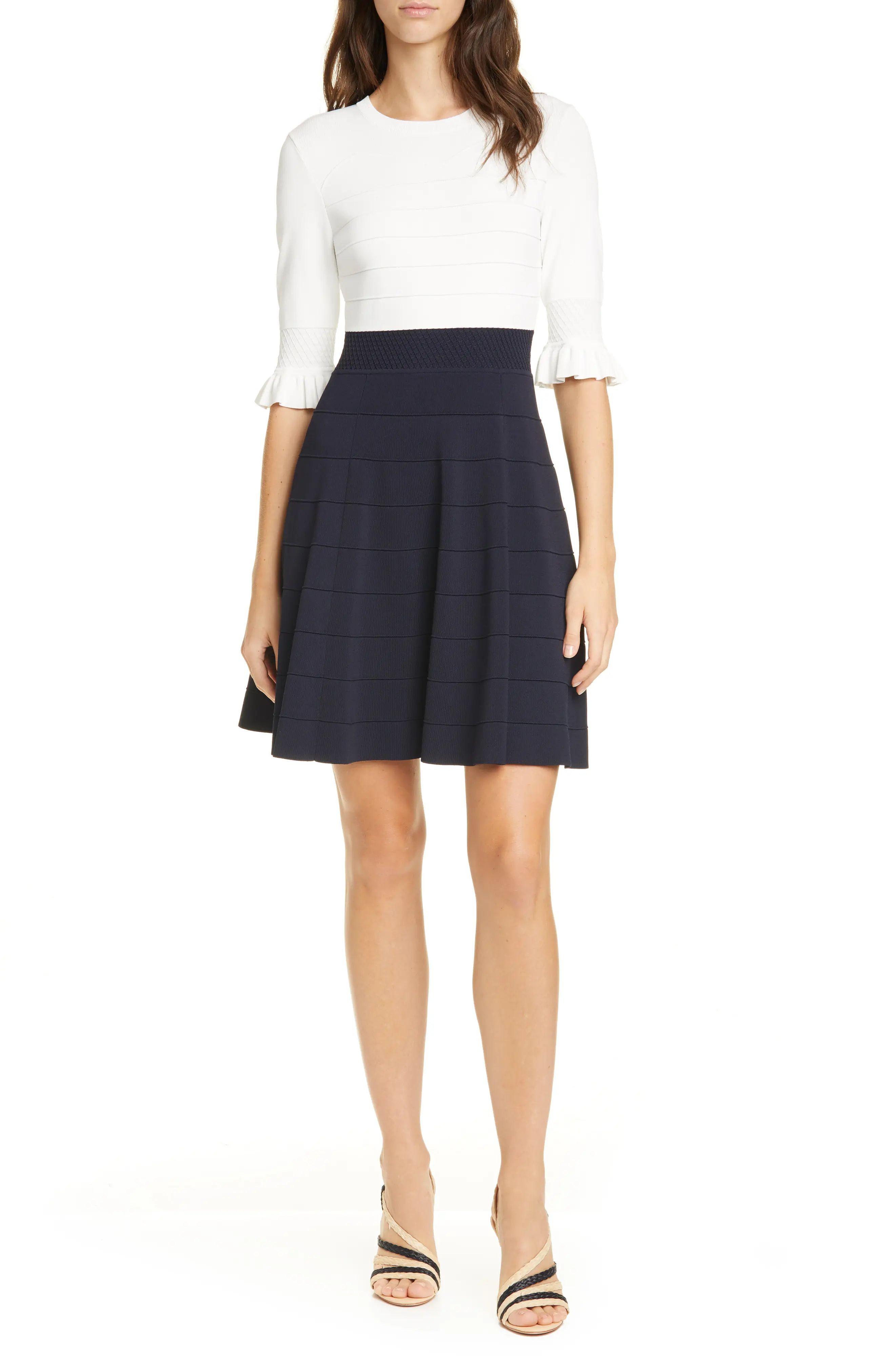 Women's Ted Baker London Lauron Fit & Flare Sweater Dress, Size 3 (fits like 8-10 US) - Blue | Nordstrom