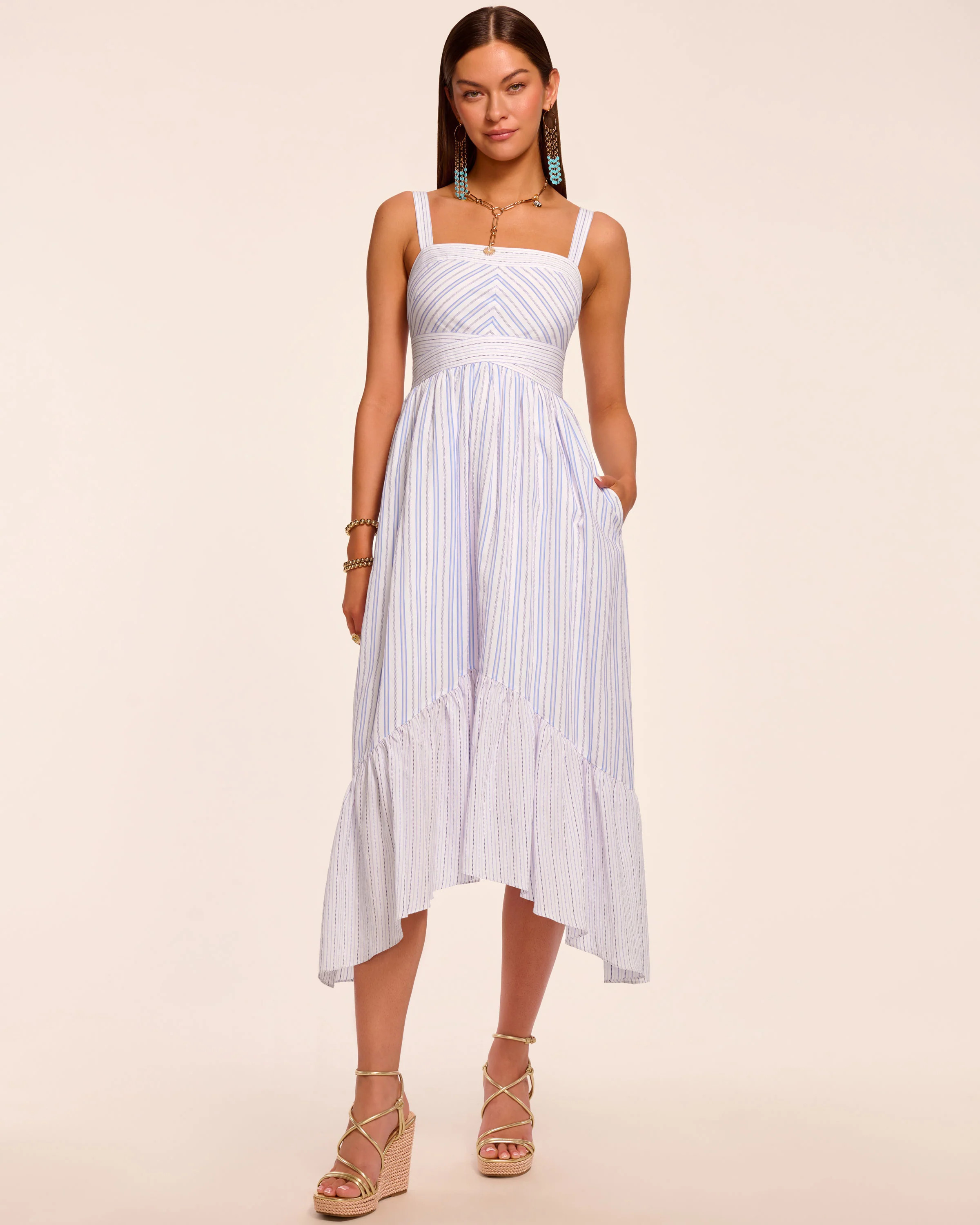 Nadia Printed Midi Dress in Blue stripe | Ramy Brook