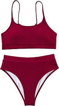 Lilosy High Waisted Tummy Control Ribbed Bikini Crop Top Brazilian Swimsuit Set 2 Piece | Amazon (US)