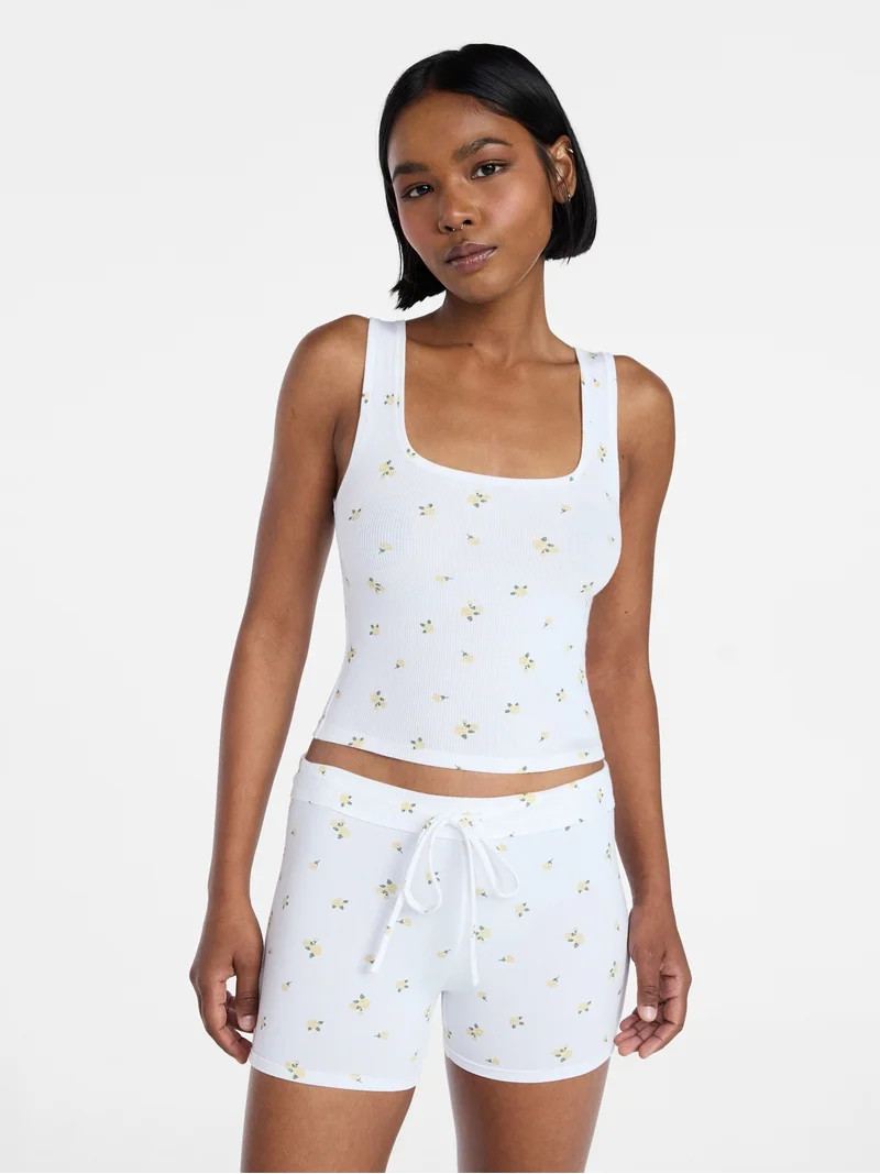 No Boundaries Cotton Stretch Ribbed Tank Top and Shorts Pajama Set, Women's XS-XXXL | Walmart (US)