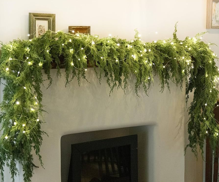 MISSPIN 6ft Christmas Garland with Lights, Real Touch Cedar Pine Garland, Green Artificial Greene... | Amazon (US)