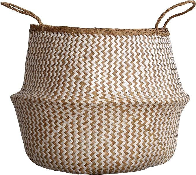 dufmod Small Natural and Plush Woven Seagrass Tote Belly Basket for Storage, Laundry, Picnic, Pla... | Amazon (US)