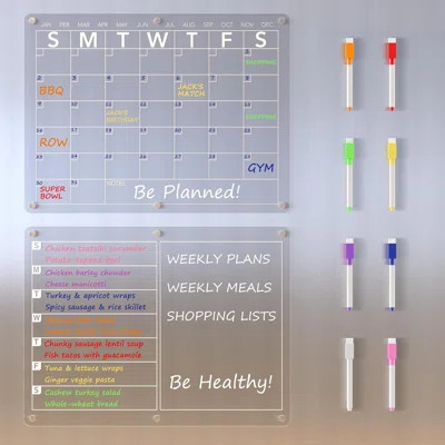 Acrylic Magnetic Dry Erase Board Calendar For Fridge, Clear Monthly And Weekly Planner Whiteboard, Kitchen Menu Board With 8 Color Markers, 15"x11 | Wayfair North America