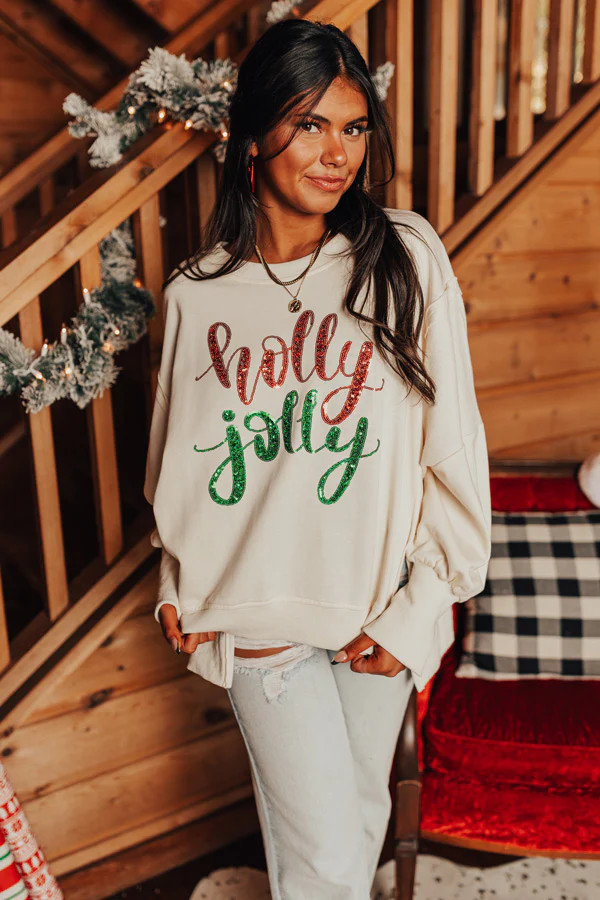Holly Jolly Oversized Sequin Sweatshirt | Impressions Online Boutique