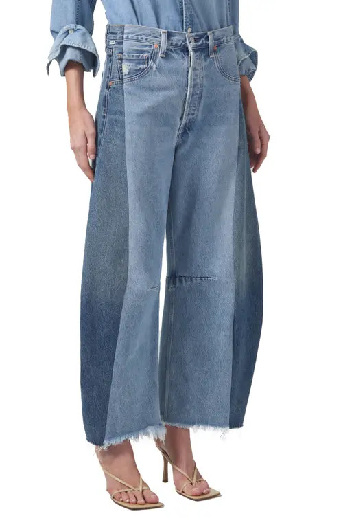 Citizens of Humanity Pieced Horseshoe Raw Hem Ankle Wide Leg Jeans in Fracture at Nordstrom, Size 27 | Nordstrom