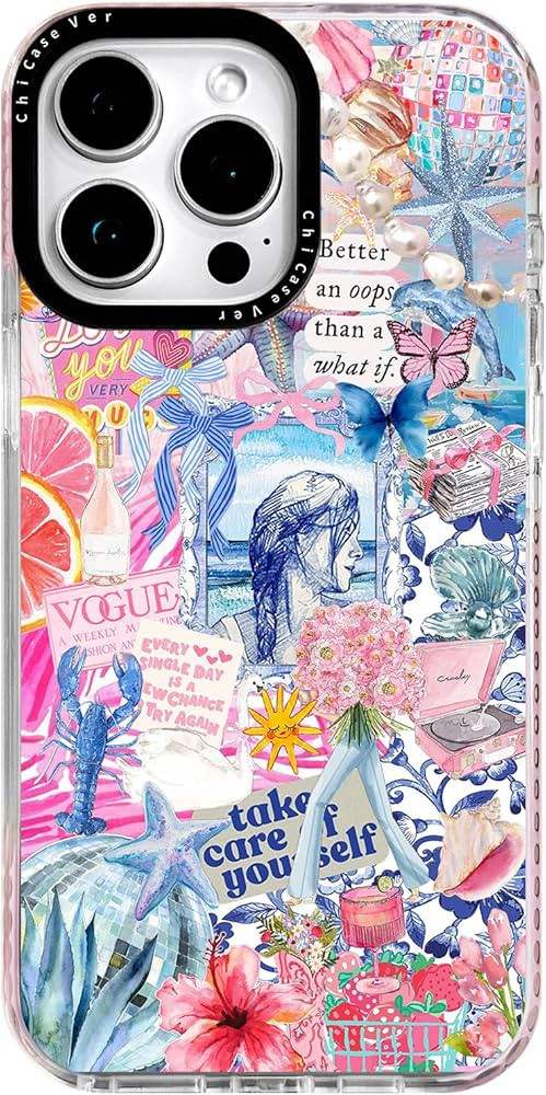 for iPhone 16 Case, Coastal Collage Pattern with Romantic Quote, Cute Soft Slim TPU Compatible wi... | Amazon (US)