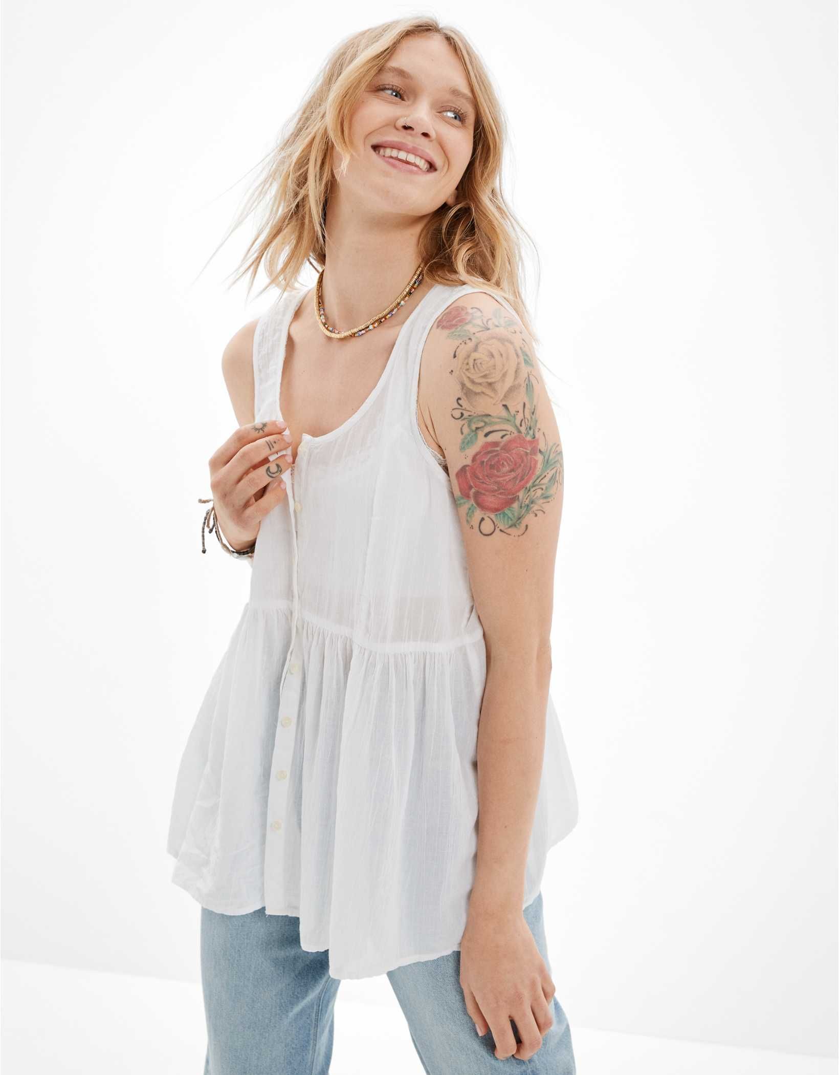 AE Oversized Button-Up Babydoll Tunic | American Eagle Outfitters (US & CA)