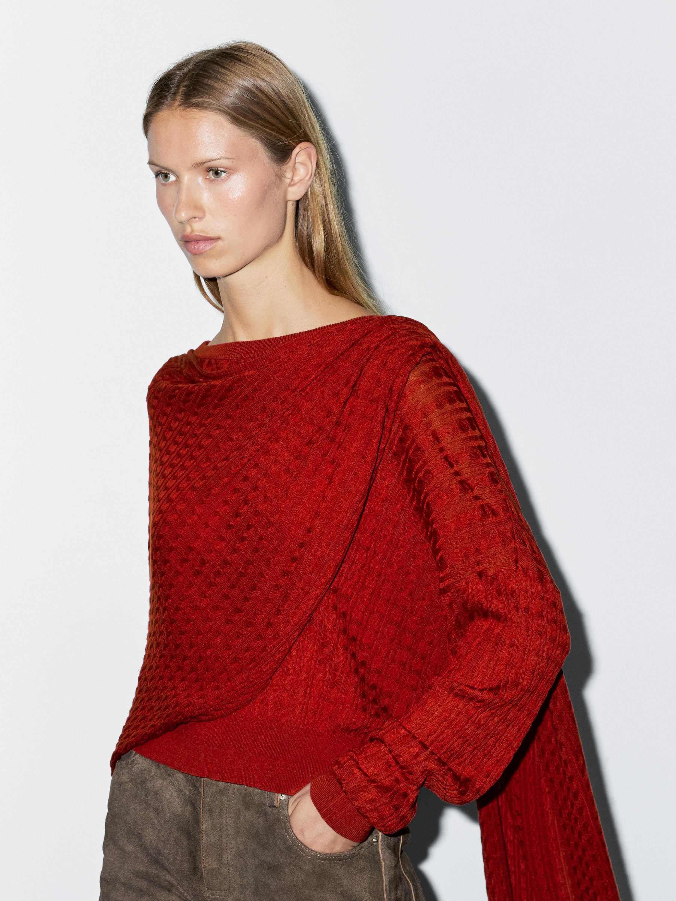 Cable knit sweater with scarf | Massimo Dutti NL
