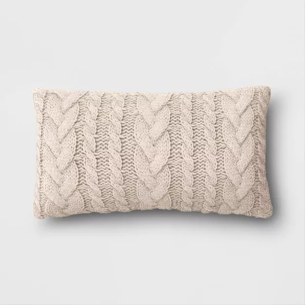 Oversized Cable Knit Lumbar Throw Pillow Beige - Threshold™ | Target