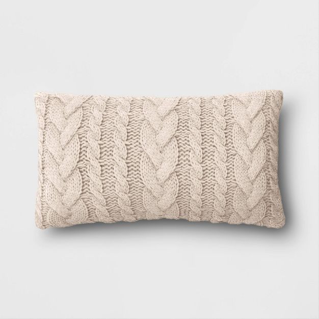 Oversized Cable Knit Lumbar Throw Pillow Beige - Threshold&#8482; | Target