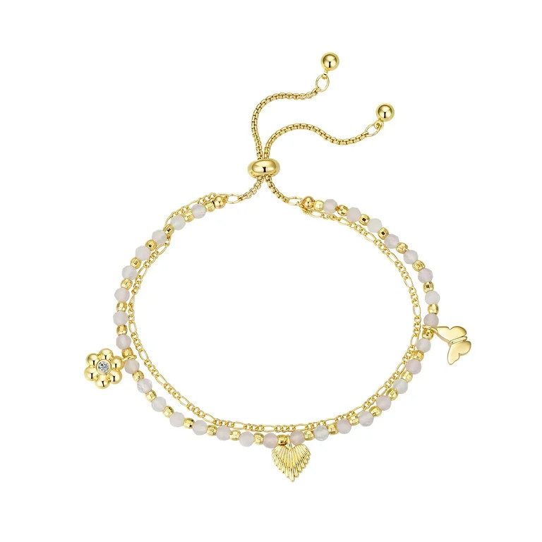 Believe by Brilliance Women's Rose Quartz Heart Flower Butterfly Figaro Bolo Bracelet - Walmart.c... | Walmart (US)