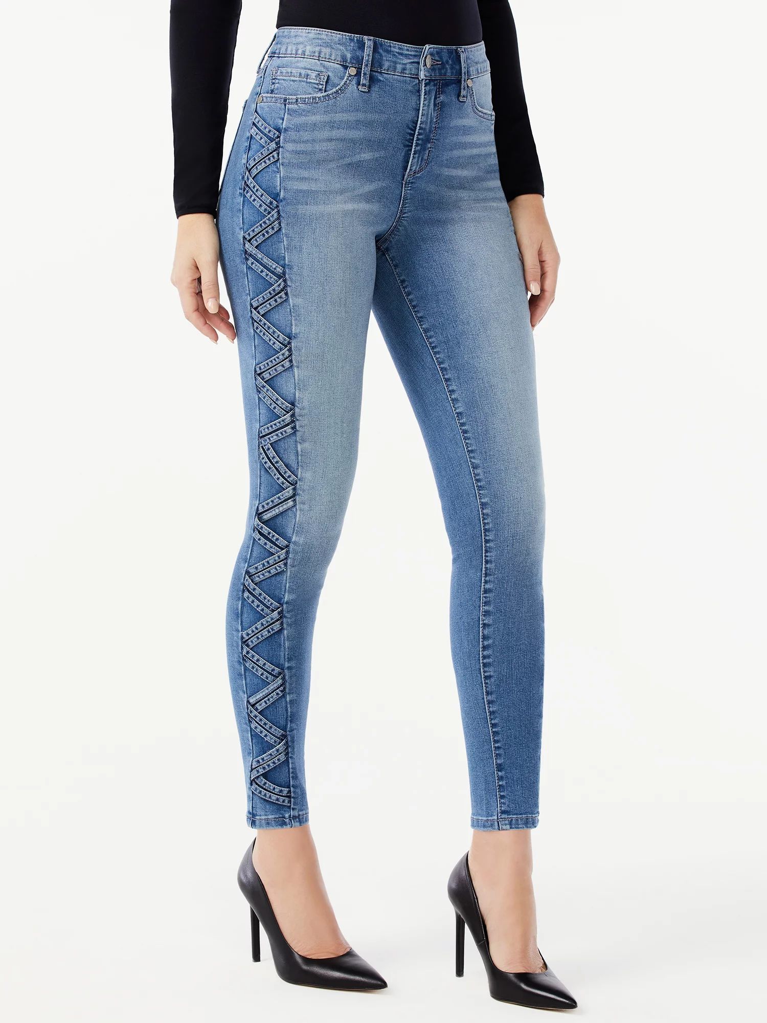 Sofia Jeans by Sofia Vergara Women's Rosa Curvy Side Lace Skinny Jeans | Walmart (US)
