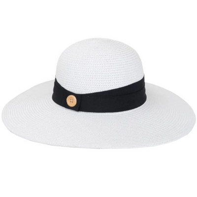 Magid Straw Button Ribbon Floppy Hat White-Black One Size | Target
