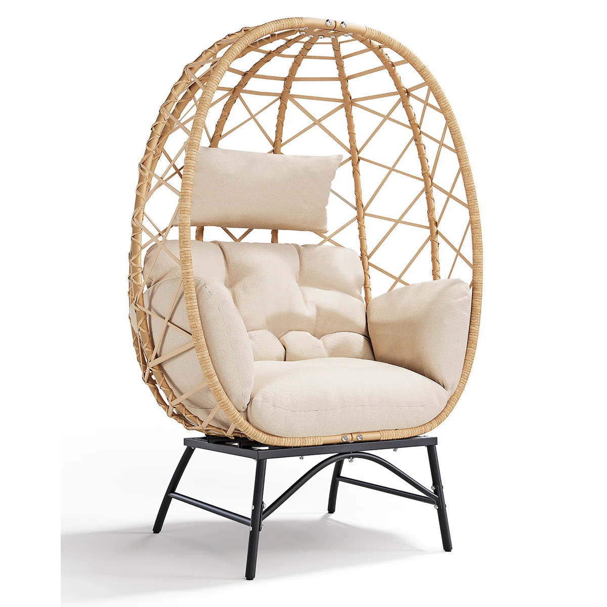 Switte Modern 55"H Patio Wicker & Fabric Egg Chair , Indoor& Outdoor Oversized Lounge Chair With ... | Wayfair North America