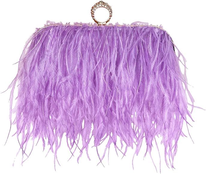 ZAKIA Women's Real Natural Ostrich Feather Tote Evening Dress Bag Shoulder Bag Party Money Bag Walle | Amazon (US)