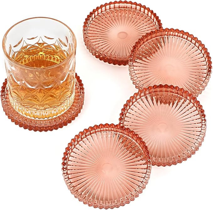 Modern Clear Coaster Set of 5- Glass Coasters for Drinks Crystal Coaster Round Cup Coasters Coffe... | Amazon (US)