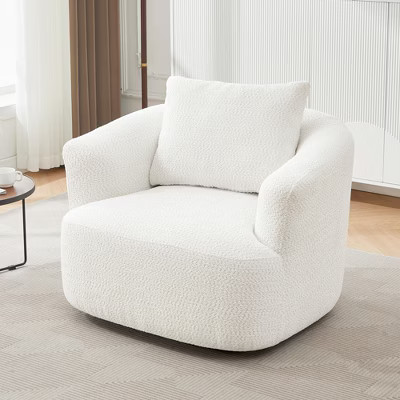 KWPZQEB Swivel Armchair, 38.2" Accent Chairs with Pillow, Modern Barrel Sofa Chair, Upholstered Swivel Sofa Chair for Living Room & Bedroom, Beige | Target
