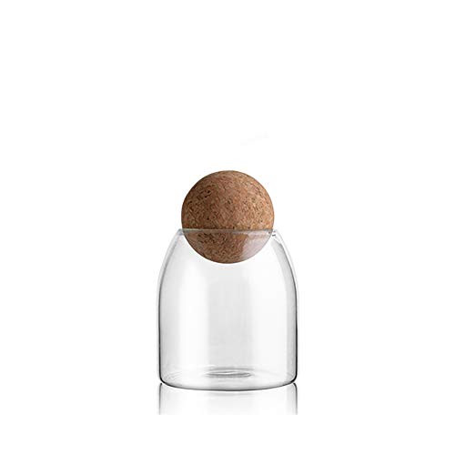 MOLADRI 500ML/16Oz Clear Glass Storage Cute Canister Holder Ball Wood Cork Top, Modern Decorative Cylinder Container Jar with Round Lid for Coffee, Spice, Candy, Salt, Cookie Cool Terrarium Bottle | Amazon (US)