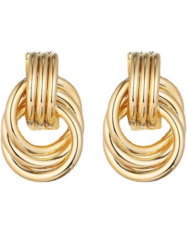 Gold Geometric Dangle Earrings for Women Chunky Trendy Knot Stud Earrings Twisted Link Statement ... | Amazon (US)
