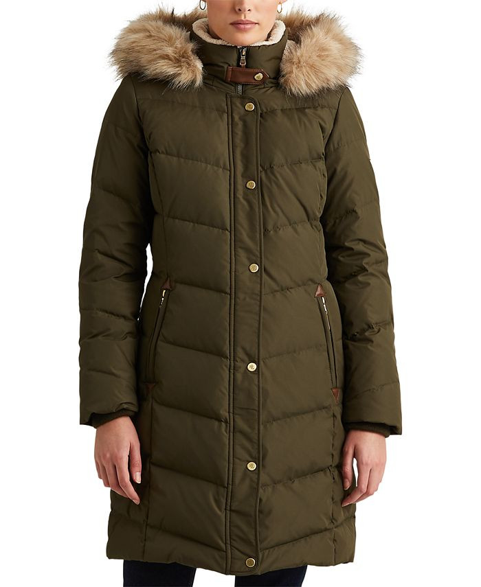Lauren Ralph Lauren Women's Faux-Fur-Trim Hooded Down Puffer Coat, Created for Macy's & Reviews -... | Macys (US)