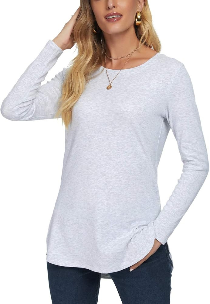 Herou Women's Casual Long Sleeve T Shirt Crewneck with Side Split Fall Pullover Loose Tunic Sweat... | Amazon (US)