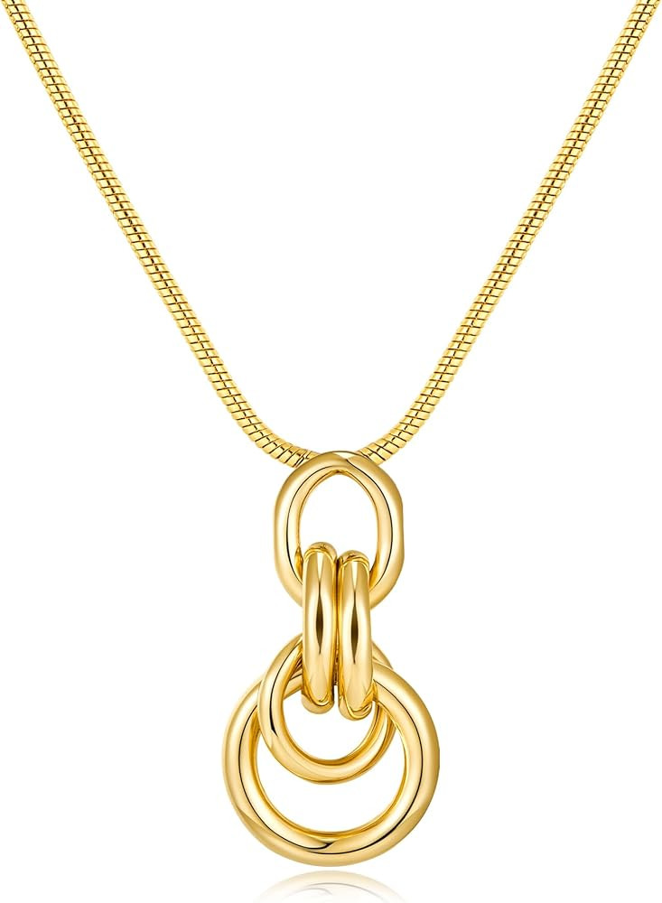 Gold Pendant Necklace for Women Chunky Knot Statement Necklaces 14K Gold Plated Snake Chain Trend... | Amazon (US)