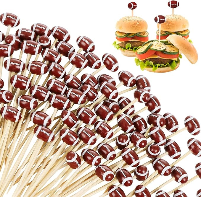 100 Pcs Football Cocktail Picks Bamboo Cocktail Picks 4.7 Inch Decorative Sports Ball End Cocktai... | Amazon (US)