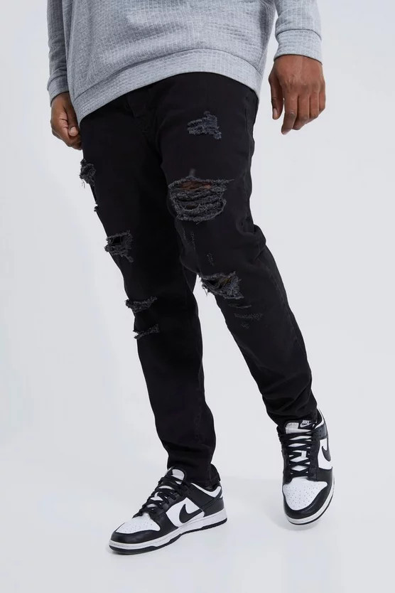 Plus Skinny Stretch All Over Rip Jeans | boohooMAN (US & Canada)