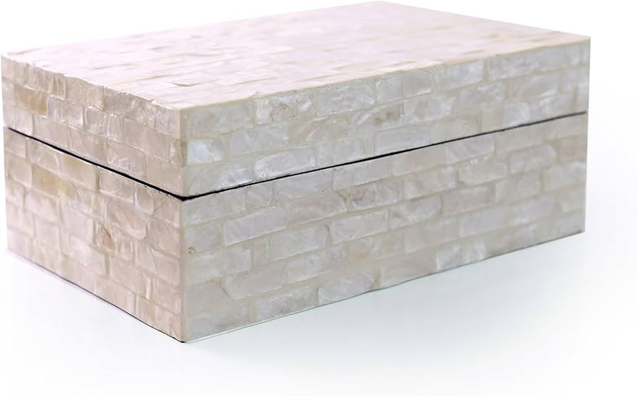 PEMAR Capiz Shell Jewelry Box with Lids Rectangular Keepsake Treasure Chest, Shelf Decorative Woo... | Amazon (US)