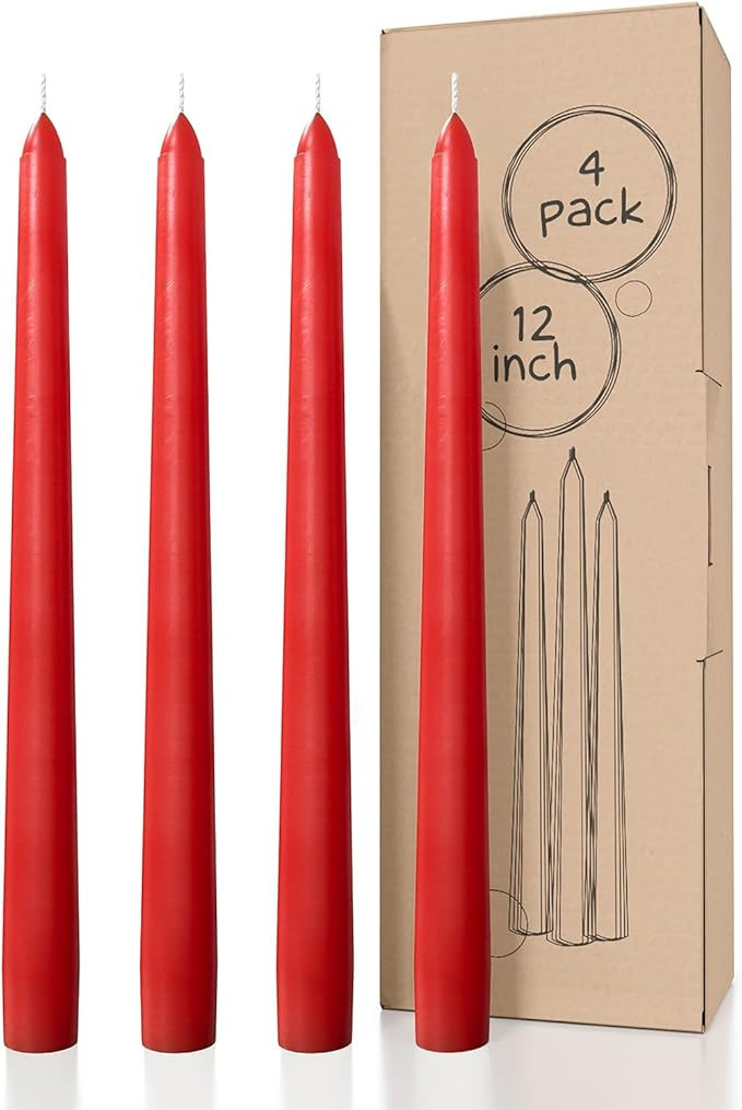 CANDWAX 12 inch Taper Candles Set of 4 - Dripless and Smokeless Candle Unscented - Slow Burning C... | Amazon (US)