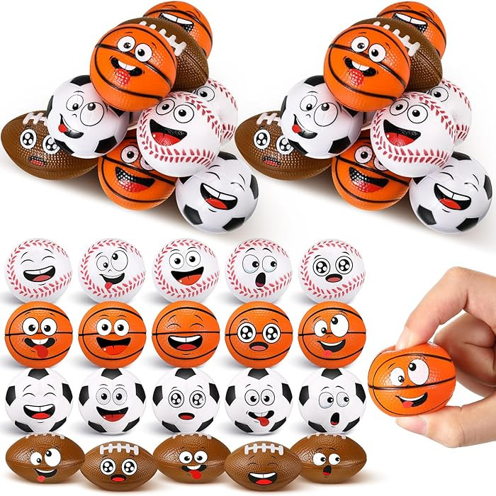 Arrowbash 24 Pcs Mini Face Stress Balls for Boys Girls Mini Basketball, Football, Baseball, Socce... | Amazon (US)