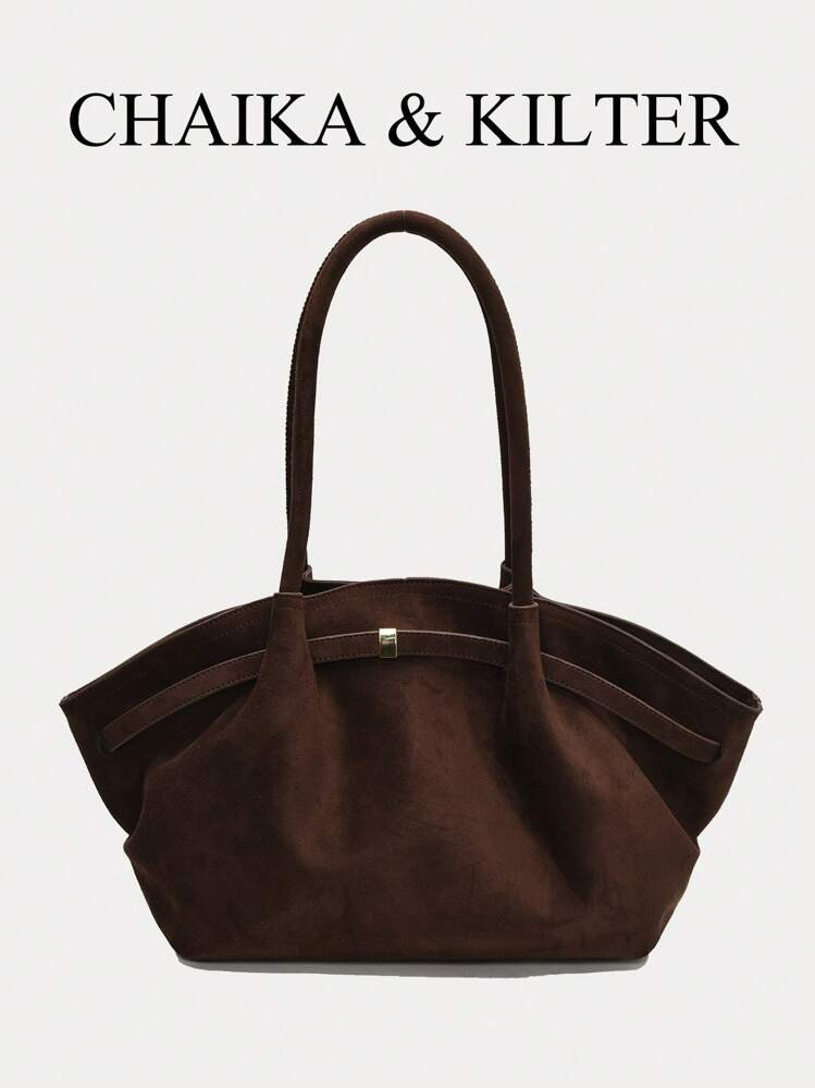 CHAIKA & KILTER 1pc Solid Color Suede Fabric Shoulder Bag, Women Retro Casual Large Capacity Shoulder Tote Bag With Pleated Design, Adjustable Waist Belt, Dual Handles, Magnetic Closure, Suitable For Travel, Shopping, Dating, Gift For Women, Fit For Teens, College Girls, Beginners And Office Ladies, Great For Office, School, Work, Business, Commuting, Outdoor, Travel, Hiking, New Autumn And Winter Women Bag, Best Fall Purse, Newest Fashionable Suede Bag For Women, Perfectly Matching With Fall Outfits Women Fall Clothes For Women, New Fall Fashion 2025 For Women | SHEIN