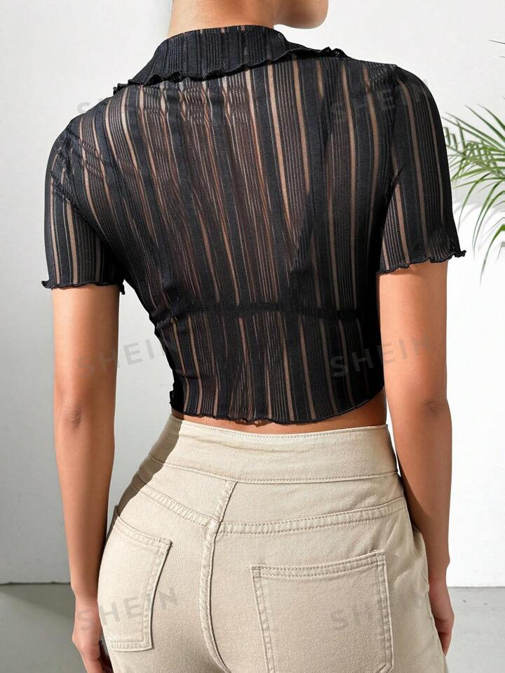 SHEIN EZwear Black Mesh Sheer Women's Top | SHEIN