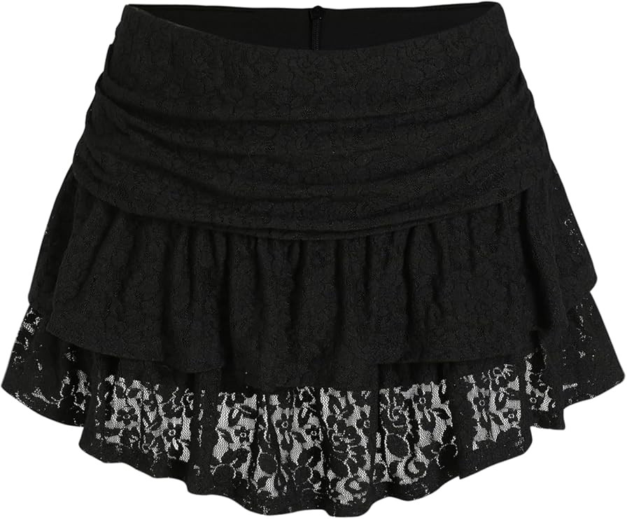 CIDER Women's Ruched Floral Lace Knit Layered Mini Skort | Amazon (US)