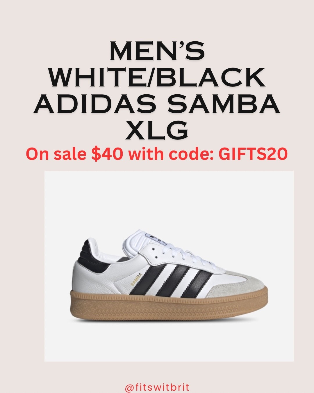 Men’s White/black Adidas Samba XLG on sale $40 with code: GIFTS20

#LTKMens #LTKSaleAlert #LTKFindsUnder50