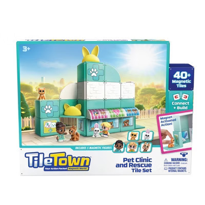 Tile Town Pet Vet Magnetic Tiles Playset: 45-Piece Creative Thinking Building Set with Figures | Target