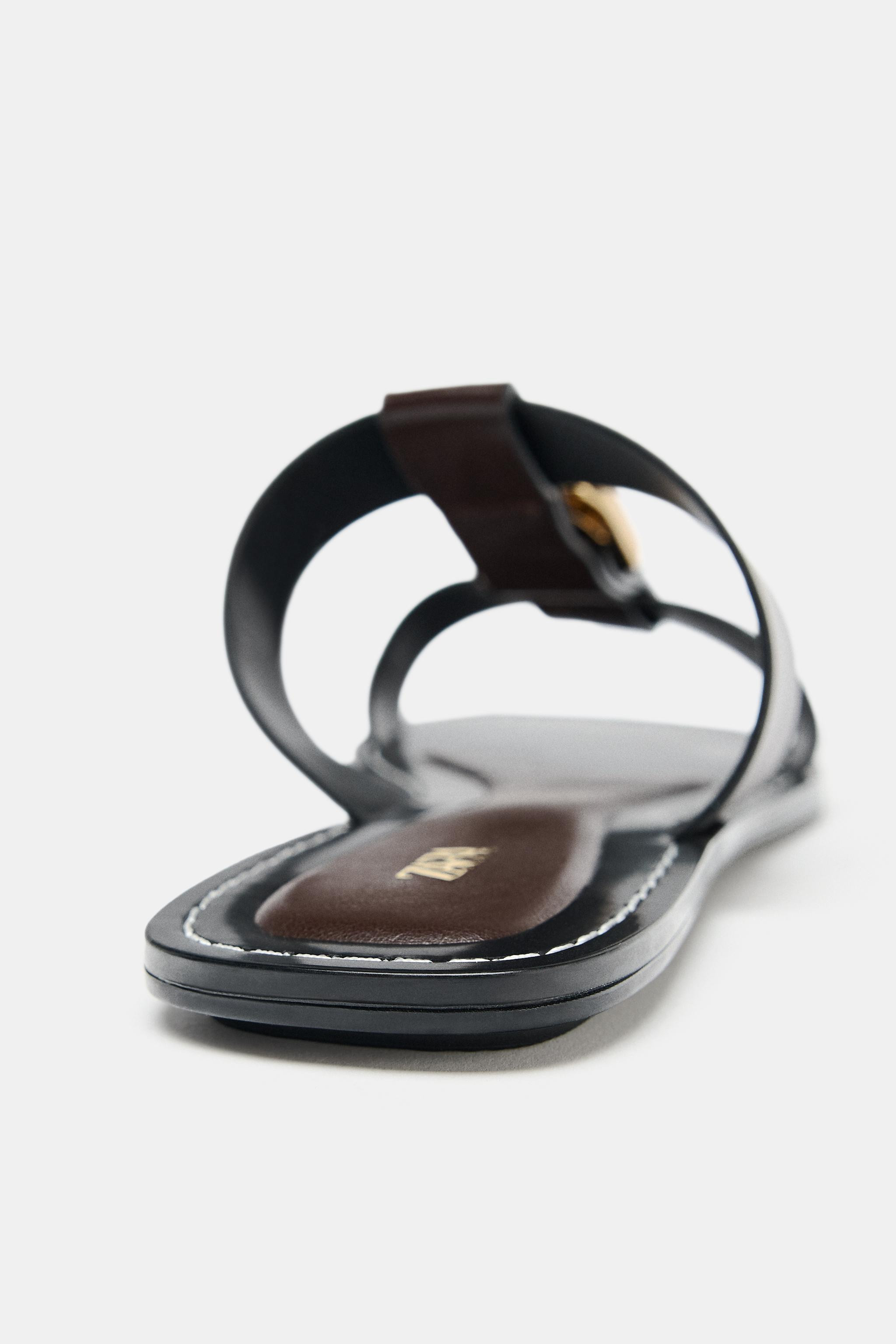 DOUBLE STRAP BUCKLE FLAT SANDALS | Zara US