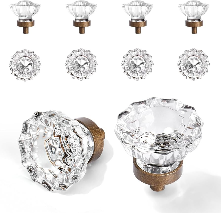 Vintage Cabinet Knobs Crystal Cabinets Knob 8 Pack, Antique Brass Bronze Small Pull, Clear Crysta... | Amazon (US)