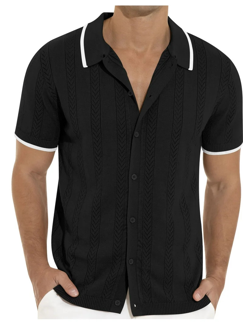 Iceglad Men's Casual Button Down Shirt Short Sleeve Vintage Clothes Knit Polo Shirts Summer Beach... | Walmart (US)
