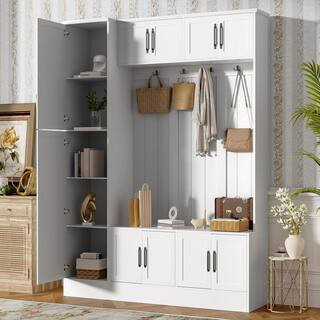 79 in. Tall Modern Hall Tree with Shoe Storage, 4-in-1 Entryway Bench with 6 Cabinets, 4 Coat Hooks and Adjustable Shelf | The Home Depot
