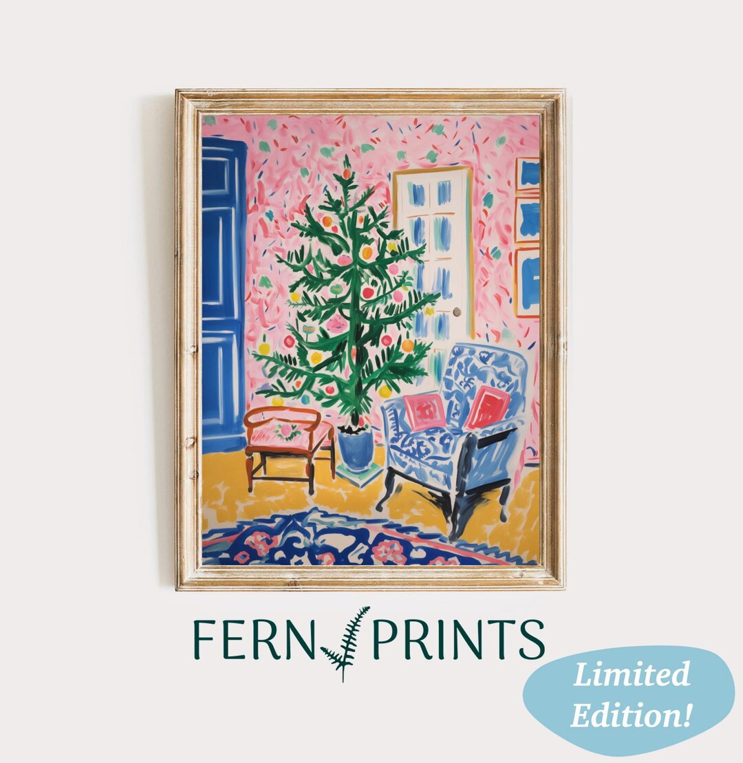 Family Christmas Tree Print Interior Winter Art Print Artful Christmas Artful Holiday Art Colorfu... | Etsy (US)