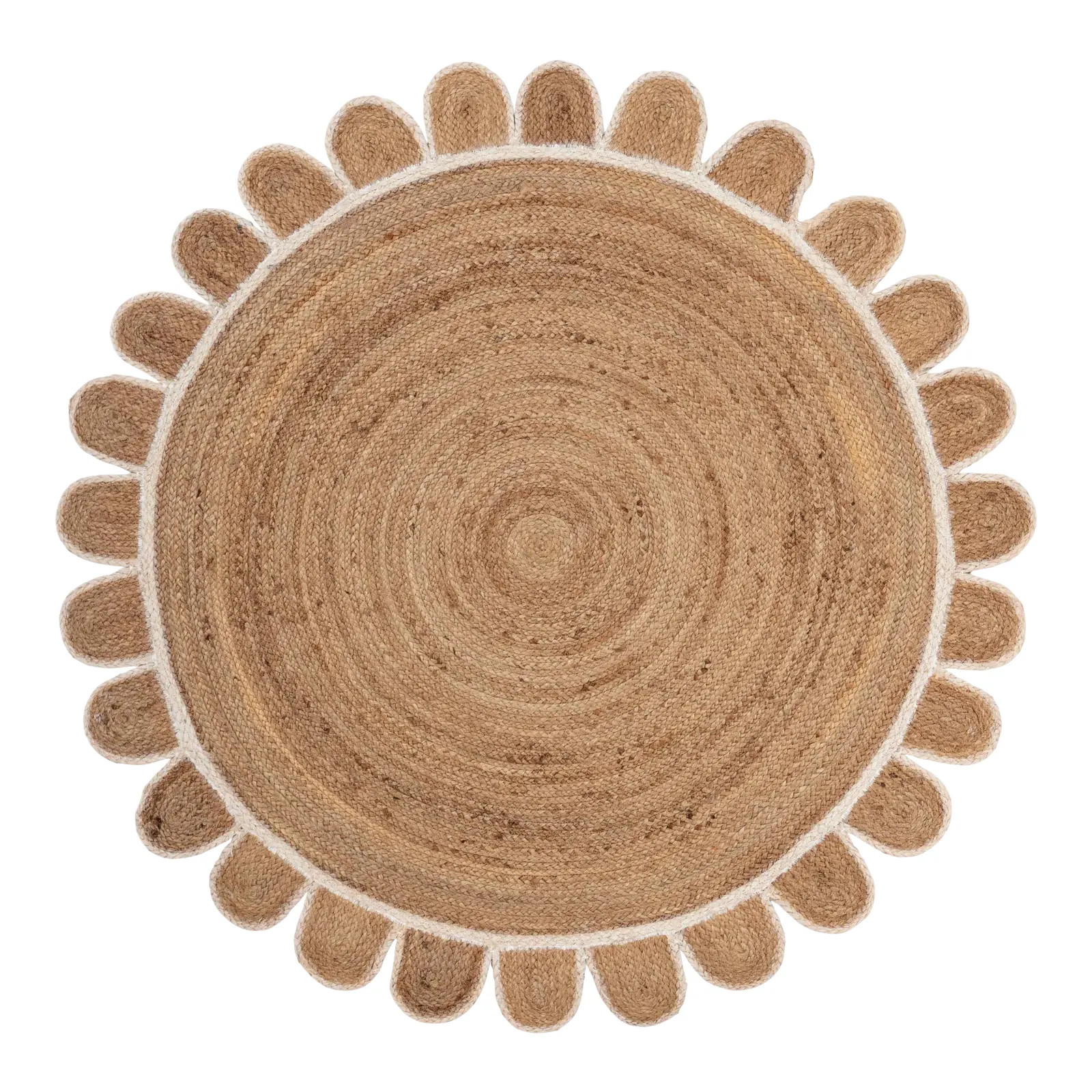 White Round Jute Scallop Rug - 6 Ft. | Chairish
