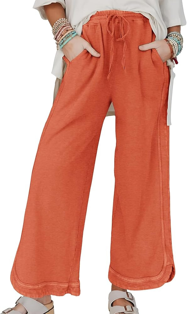 Kissonic Wide Leg Sweatpants Women Casual Baggy Acid Washed Pants Athletic Drawstring High Waist ... | Amazon (CA)