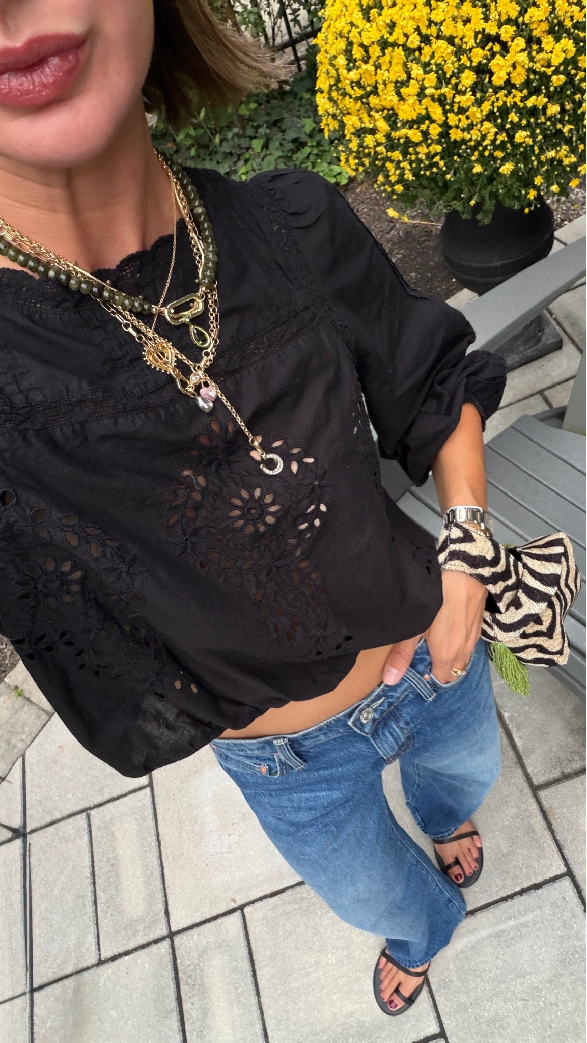 24 petite in jeans! Top is a size 4 sold out tried to link similar! Bag is Le Nodo!
