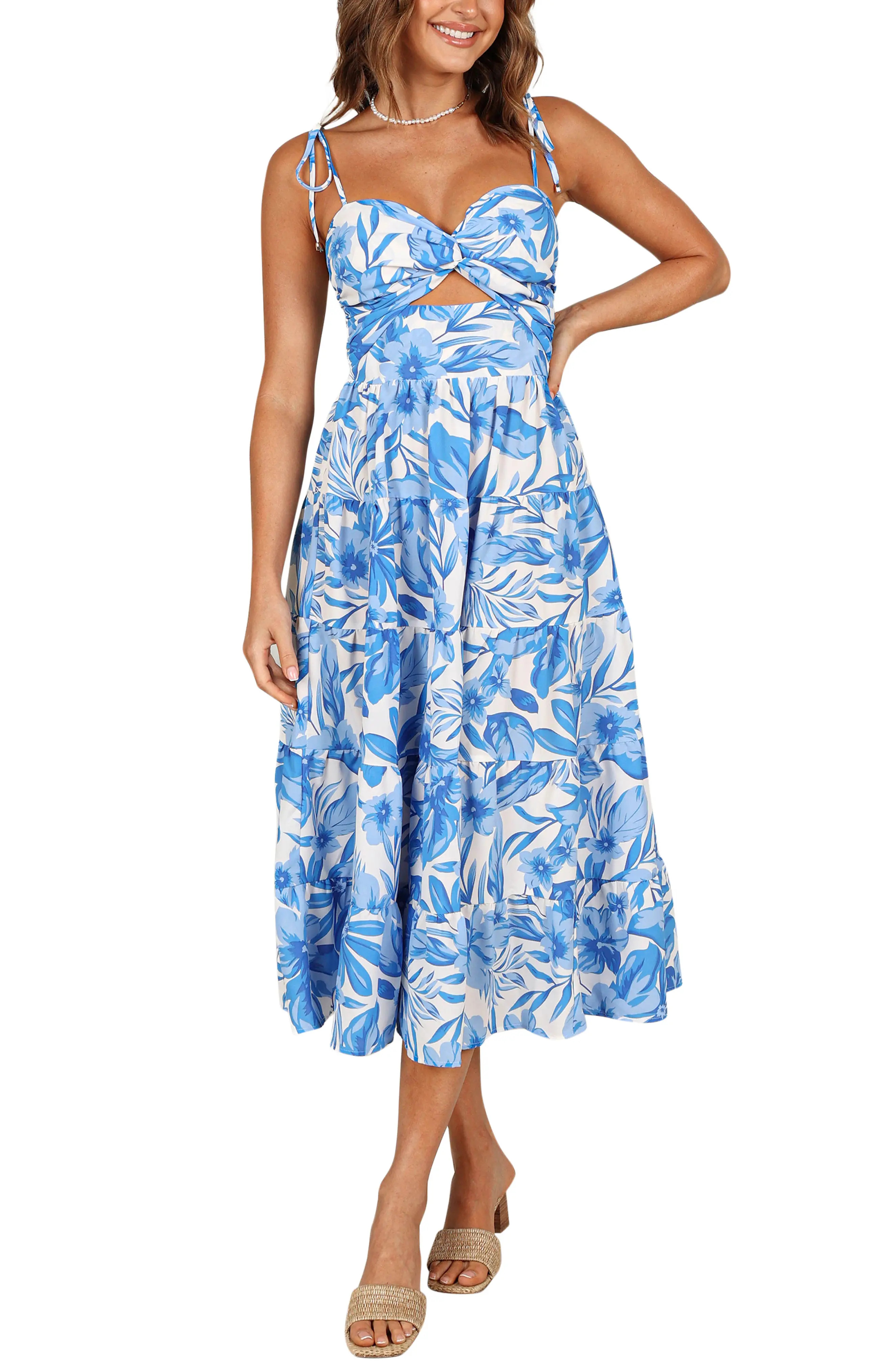 Petal & Pup Rose Floral Tie Strap Tiered Midi Dress (Women) | Nordstrom | Nordstrom
