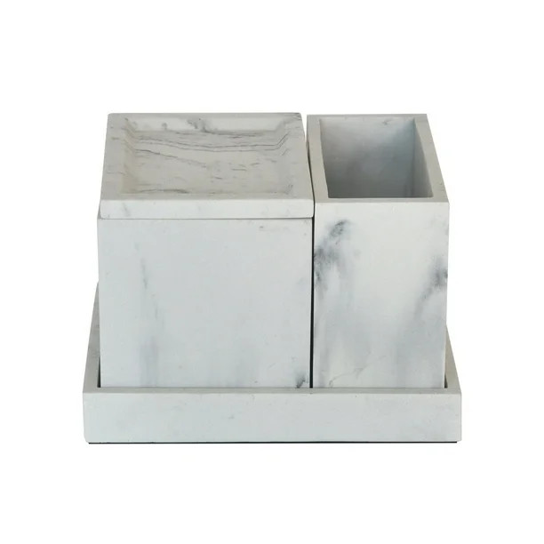 Better Homes & Gardens Faux Marble 4 Piece Vanity Organizer Set with Magnetic Side, White - Walma... | Walmart (US)